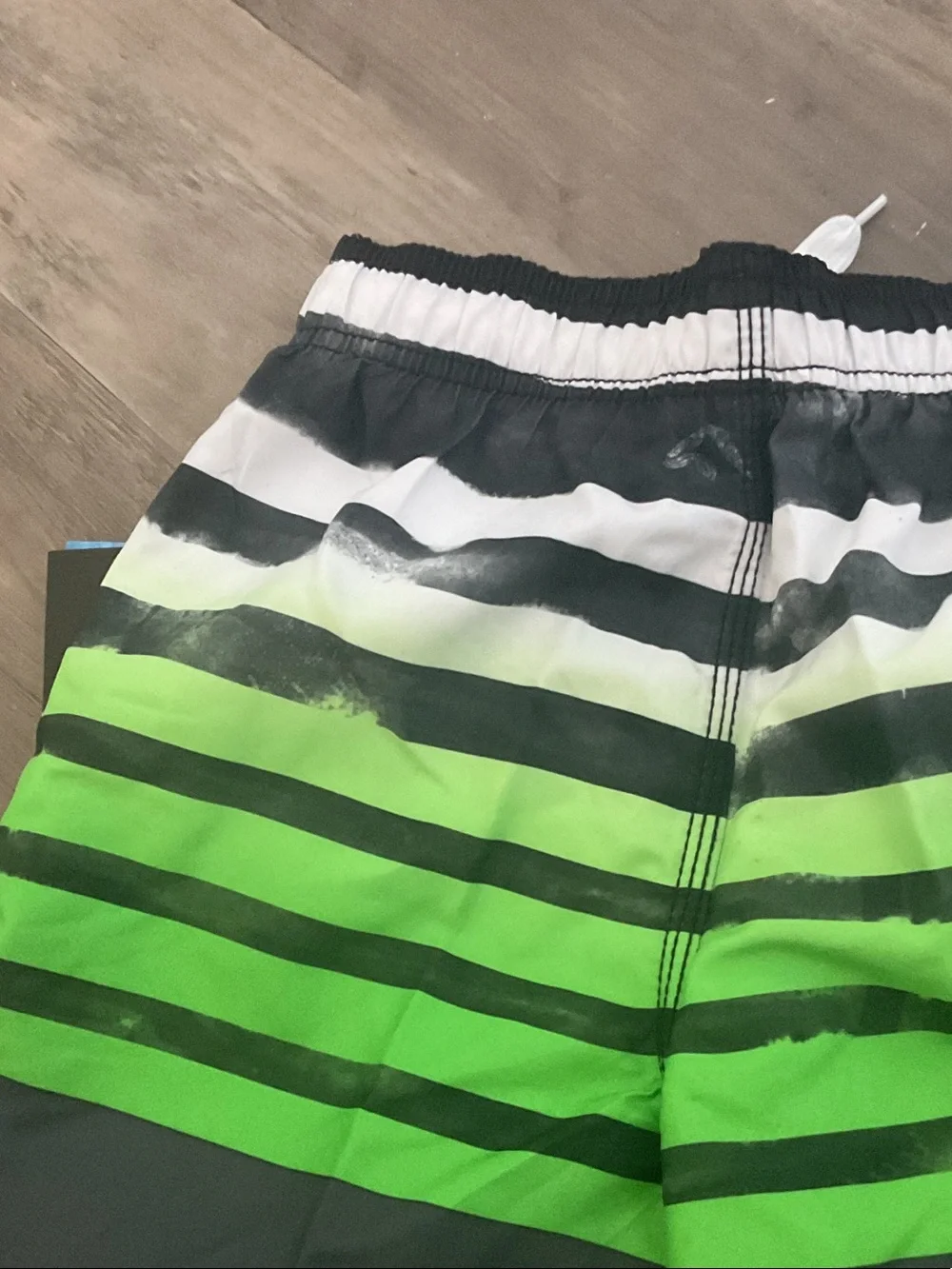 Kanu Surf Green Black White Striped Boys Swim Trunks
